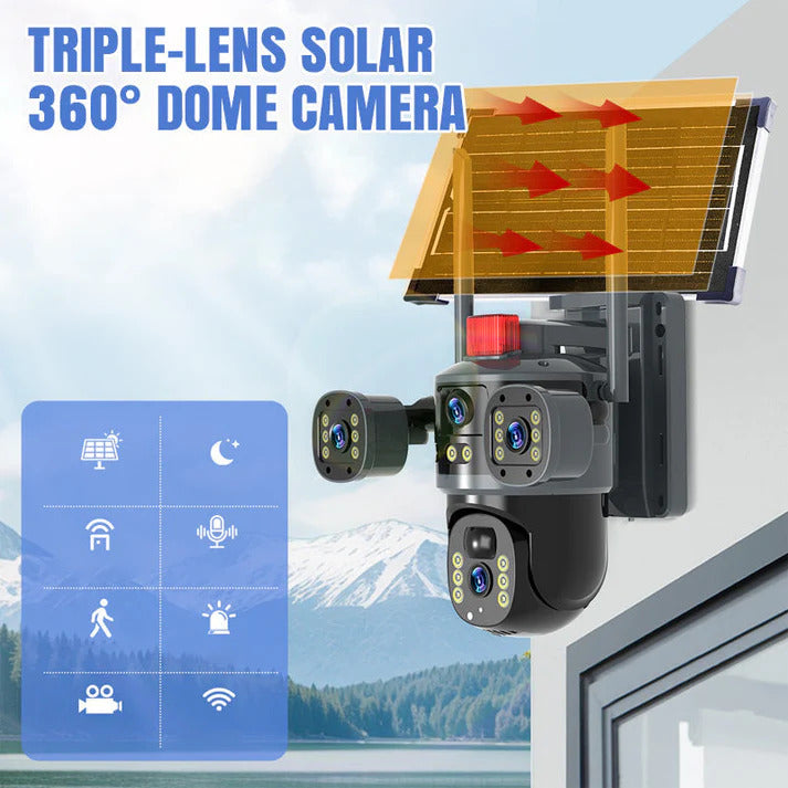 Überwachungskamera mit drei Objektiven und 360°-Auflösung